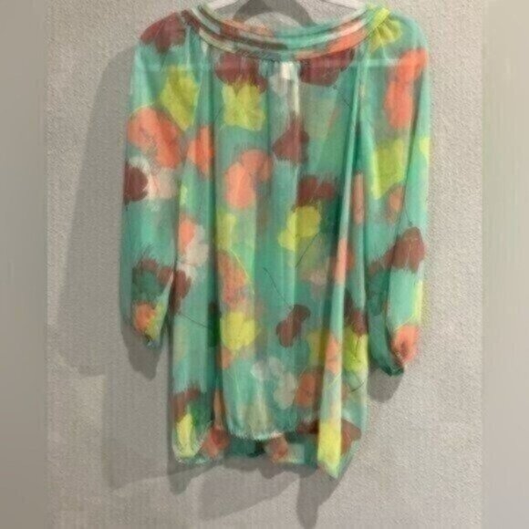 Lane Bryant Floral Chiffon Top Casual V Neck Semi Sheer Long Sleeve - Picture 6 of 7